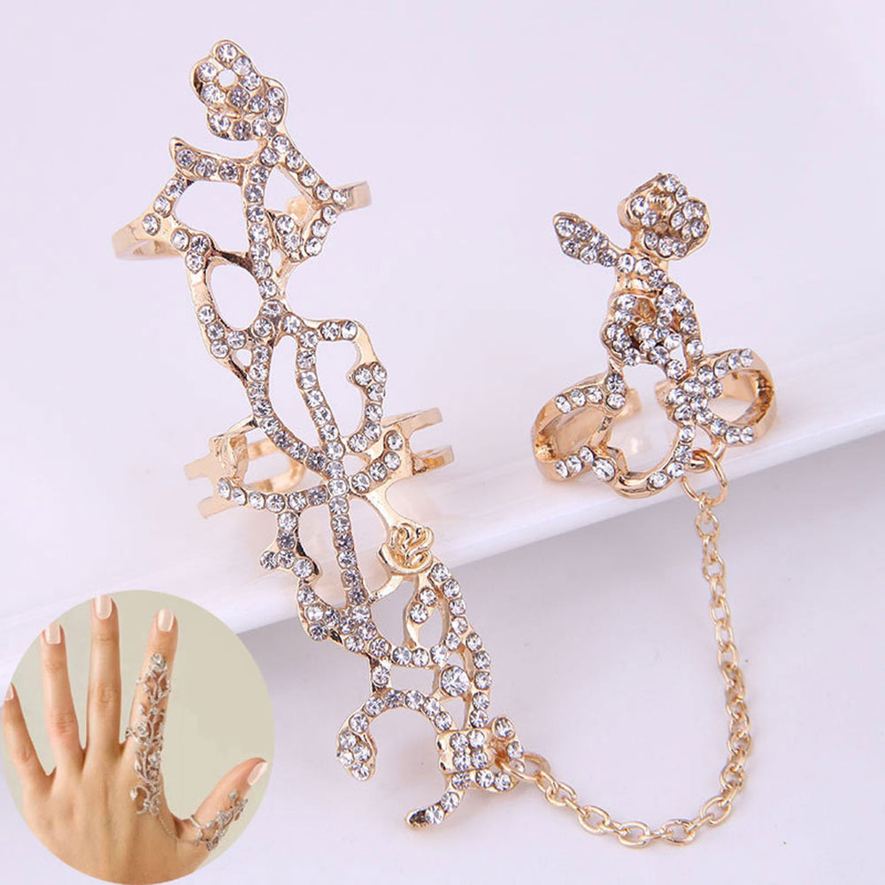 Women Ring Double Full Finger Rose One-piece Punk Sparkling Knuckle Armor Ring for Cosplay Image 2