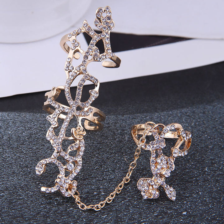 Women Ring Double Full Finger Rose One-piece Punk Sparkling Knuckle Armor Ring for Cosplay Image 3