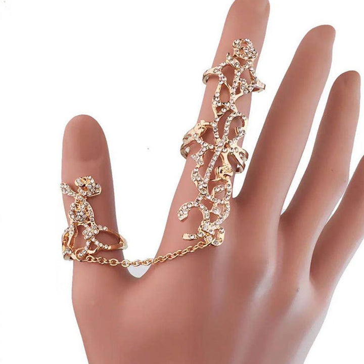 Women Ring Double Full Finger Rose One-piece Punk Sparkling Knuckle Armor Ring for Cosplay Image 10