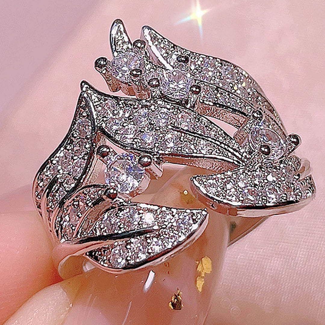 Women Ring Leaves Rhinestones Jewelry Elegant Bright Luster Ring for Party Image 6