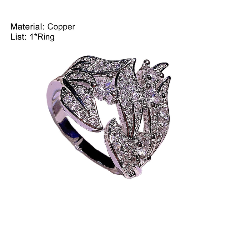 Women Ring Leaves Rhinestones Jewelry Elegant Bright Luster Ring for Party Image 9