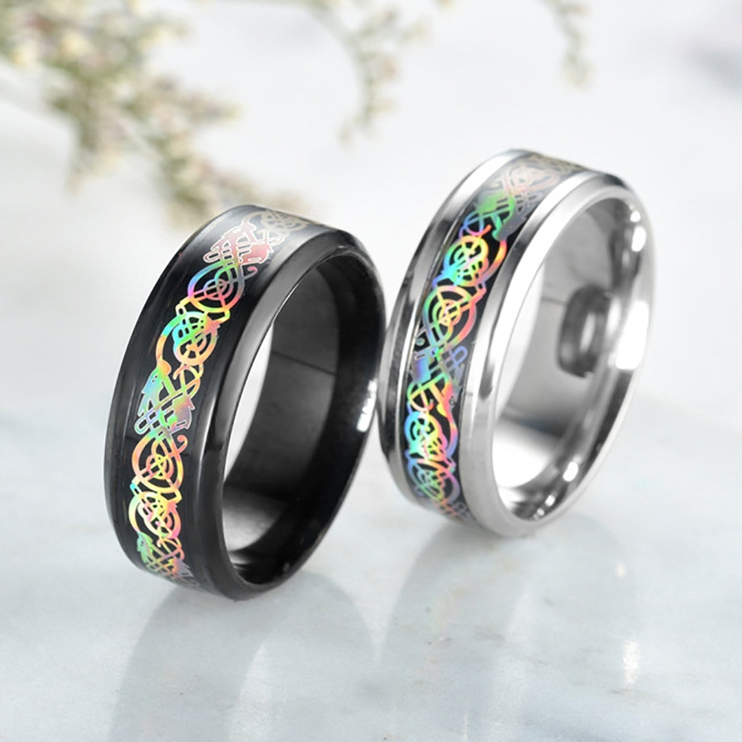 Unisex Ring Wide Smooth Surface Stainless Steel Colorful Dazzling Pattern Finger Ring Fashion Jewelry Image 1