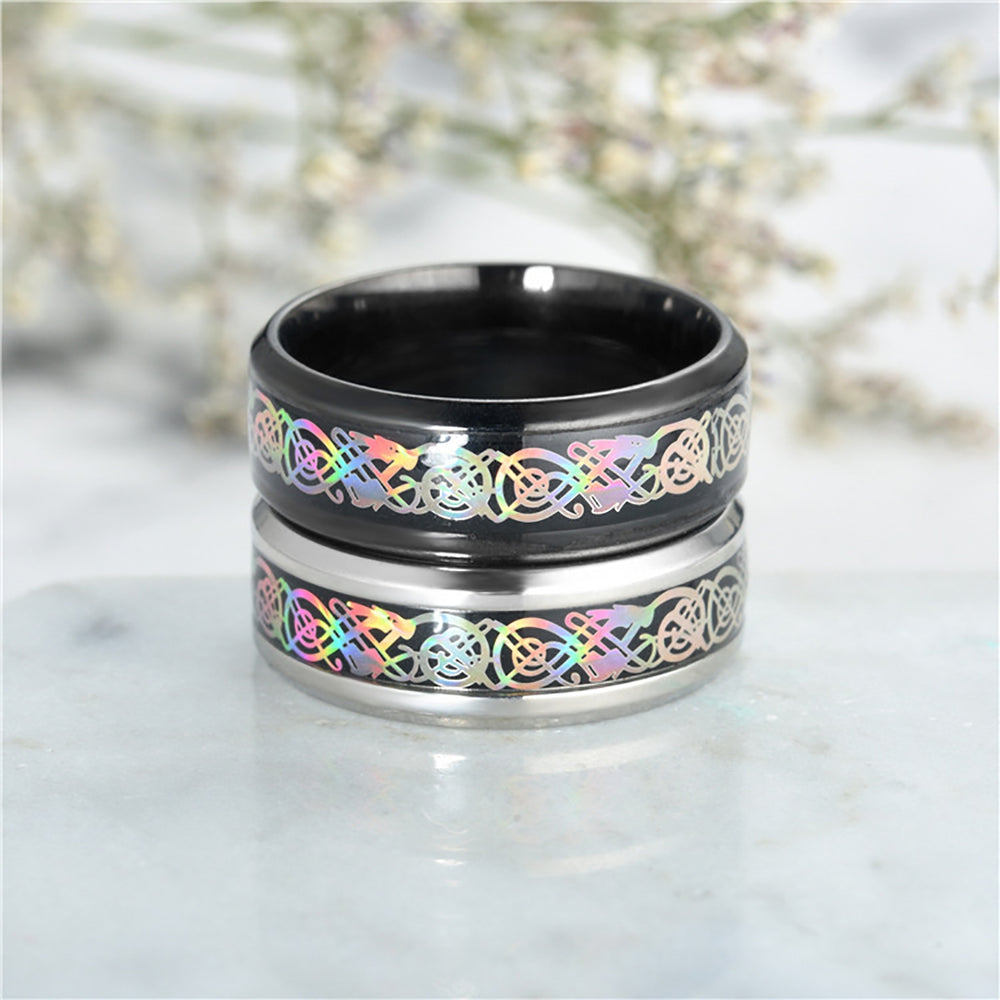 Unisex Ring Wide Smooth Surface Stainless Steel Colorful Dazzling Pattern Finger Ring Fashion Jewelry Image 2