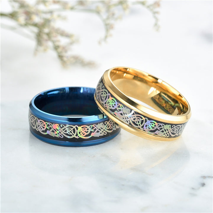 Unisex Ring Wide Smooth Surface Stainless Steel Colorful Dazzling Pattern Finger Ring Fashion Jewelry Image 3