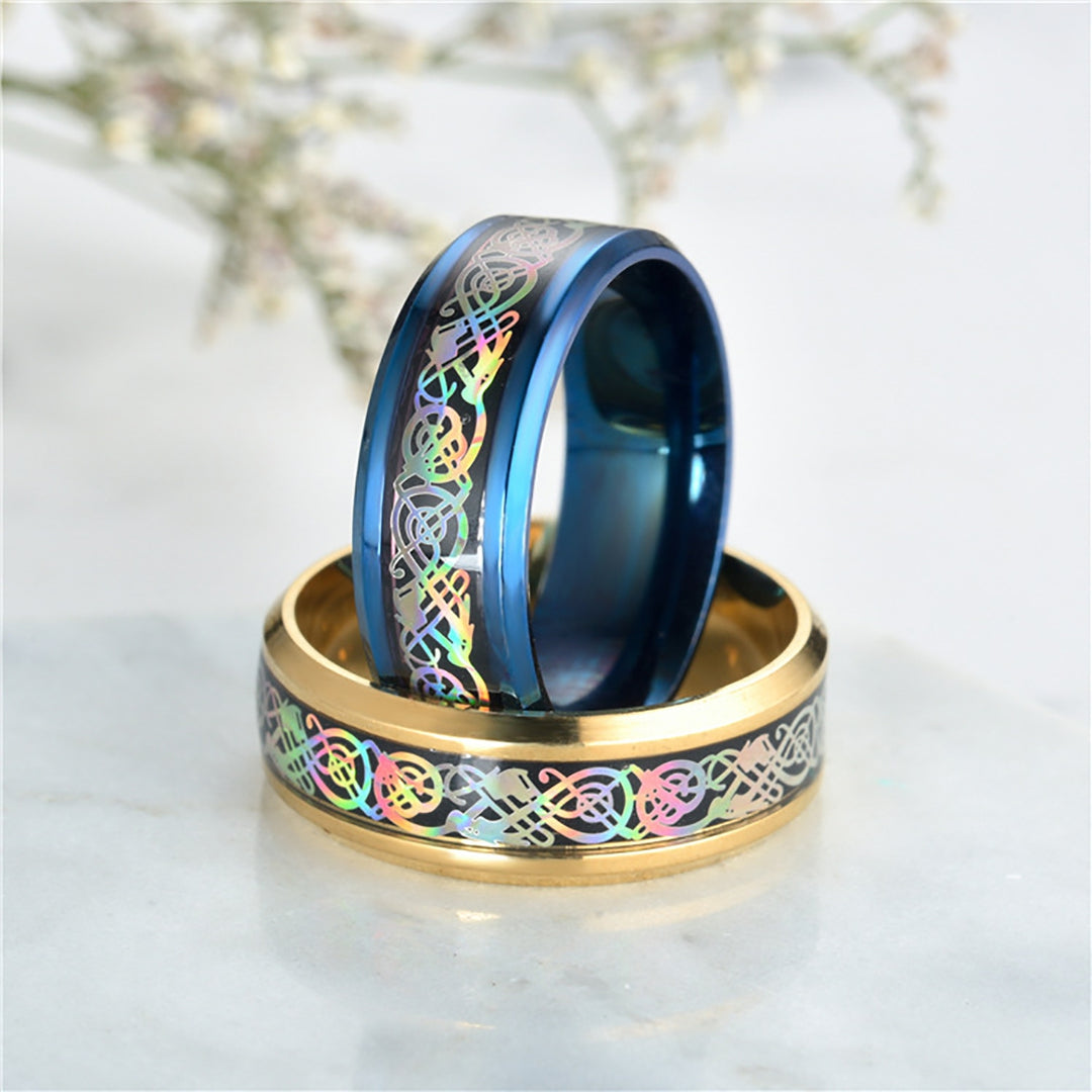 Unisex Ring Wide Smooth Surface Stainless Steel Colorful Dazzling Pattern Finger Ring Fashion Jewelry Image 4