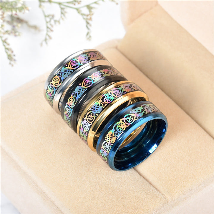 Unisex Ring Wide Smooth Surface Stainless Steel Colorful Dazzling Pattern Finger Ring Fashion Jewelry Image 6