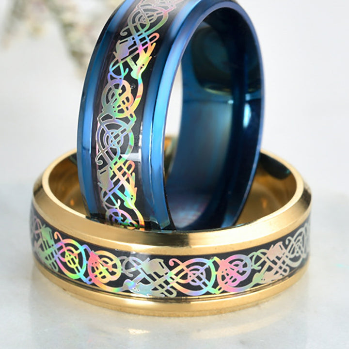 Unisex Ring Wide Smooth Surface Stainless Steel Colorful Dazzling Pattern Finger Ring Fashion Jewelry Image 7