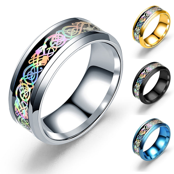 Unisex Ring Wide Smooth Surface Stainless Steel Colorful Dazzling Pattern Finger Ring Fashion Jewelry Image 8