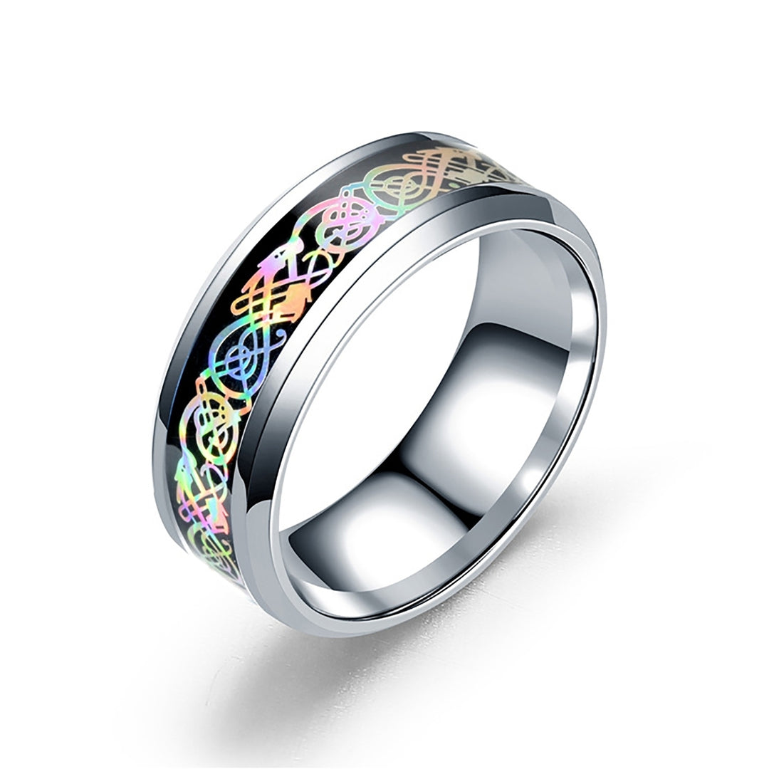 Unisex Ring Wide Smooth Surface Stainless Steel Colorful Dazzling Pattern Finger Ring Fashion Jewelry Image 9