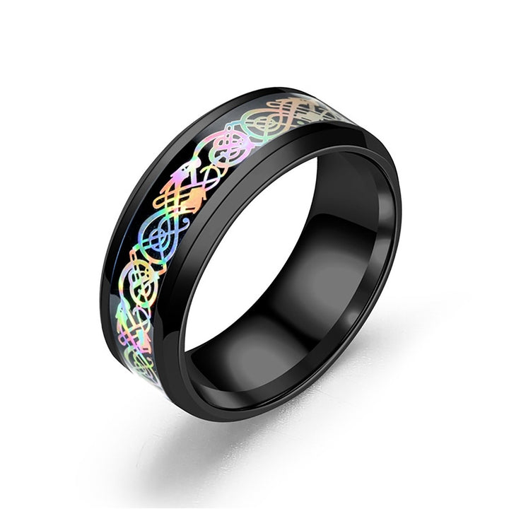 Unisex Ring Wide Smooth Surface Stainless Steel Colorful Dazzling Pattern Finger Ring Fashion Jewelry Image 10