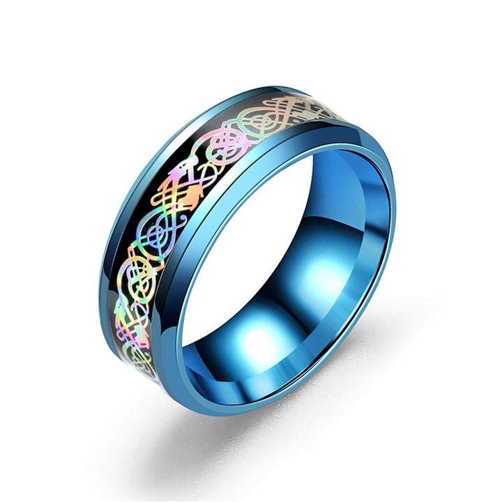 Unisex Ring Wide Smooth Surface Stainless Steel Colorful Dazzling Pattern Finger Ring Fashion Jewelry Image 11