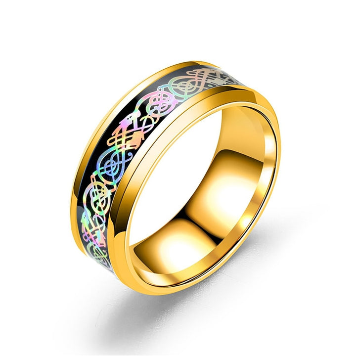 Unisex Ring Wide Smooth Surface Stainless Steel Colorful Dazzling Pattern Finger Ring Fashion Jewelry Image 12