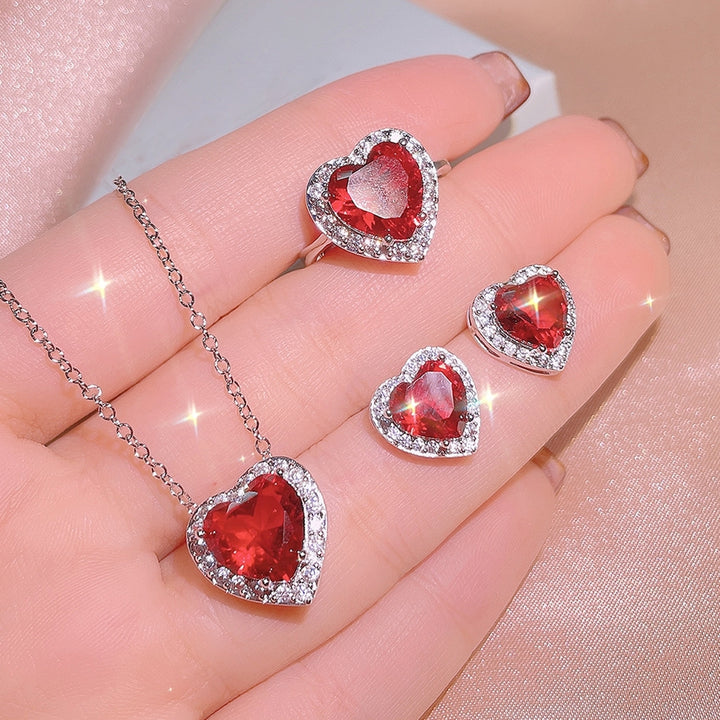 1Pc/1 Pair Women Ring Inlaid Decorative Multi Style Heart Shape Pendant Necklace Ear Stud for Party Image 1