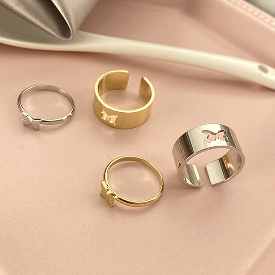 2 Pcs/Set Couple Ring Solid Color Matching Ring Punk Style Moon Shape Wedding Ring Birthday Gift Image 1