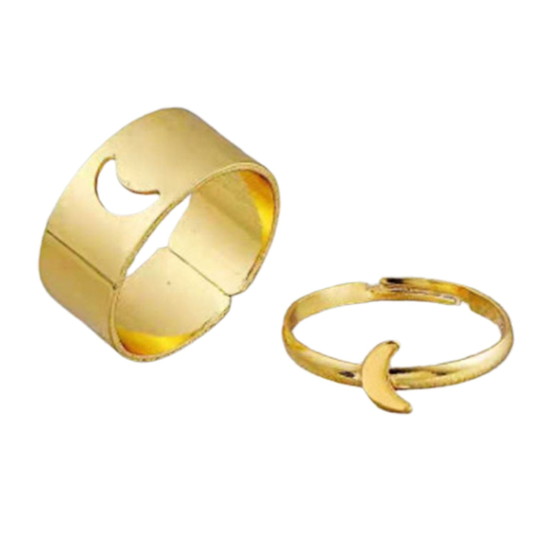 2 Pcs/Set Couple Ring Solid Color Matching Ring Punk Style Moon Shape Wedding Ring Birthday Gift Image 3