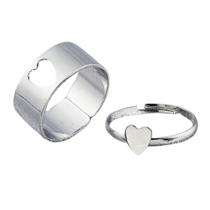 2 Pcs/Set Couple Ring Solid Color Matching Ring Punk Style Moon Shape Wedding Ring Birthday Gift Image 1