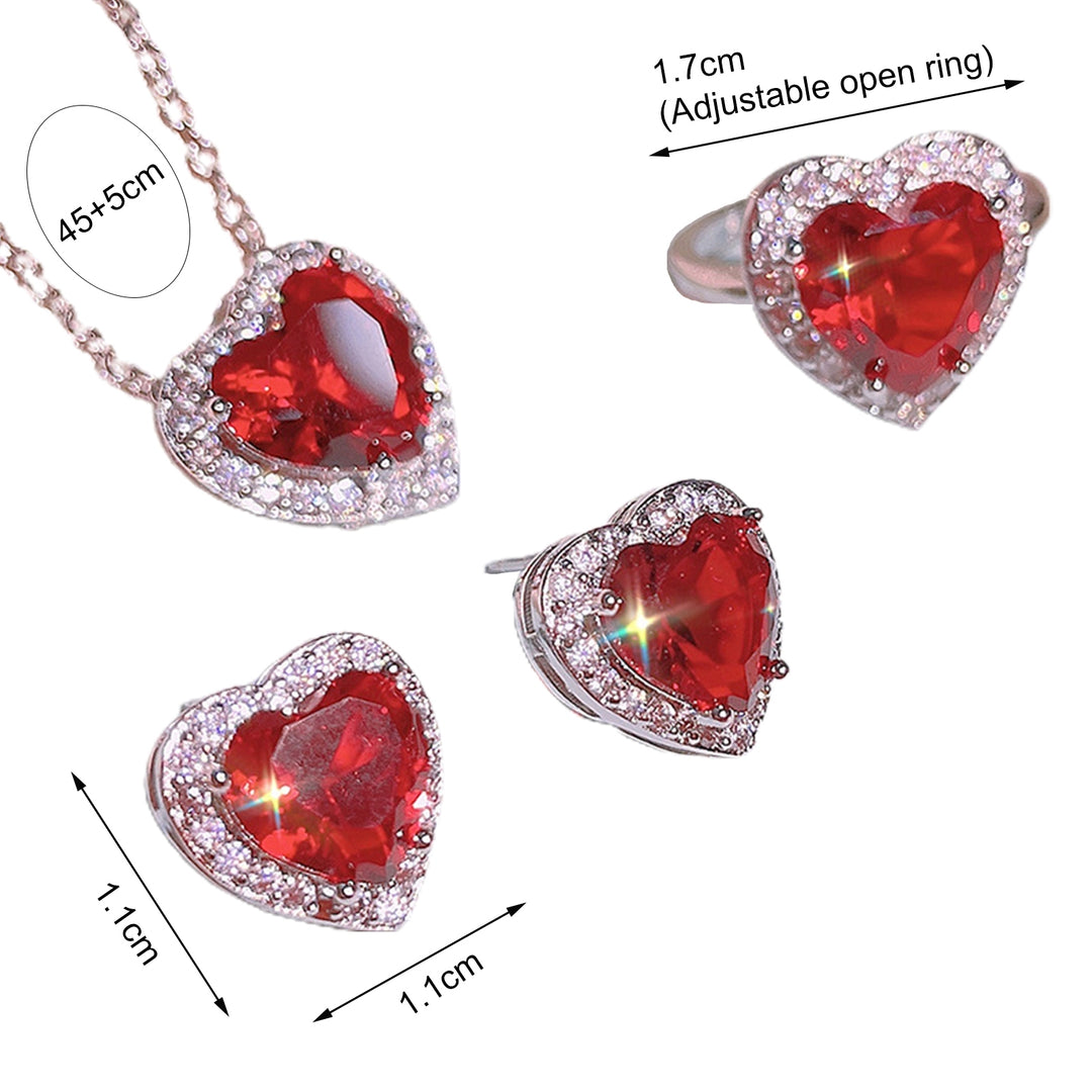 1Pc/1 Pair Women Ring Inlaid Decorative Multi Style Heart Shape Pendant Necklace Ear Stud for Party Image 9