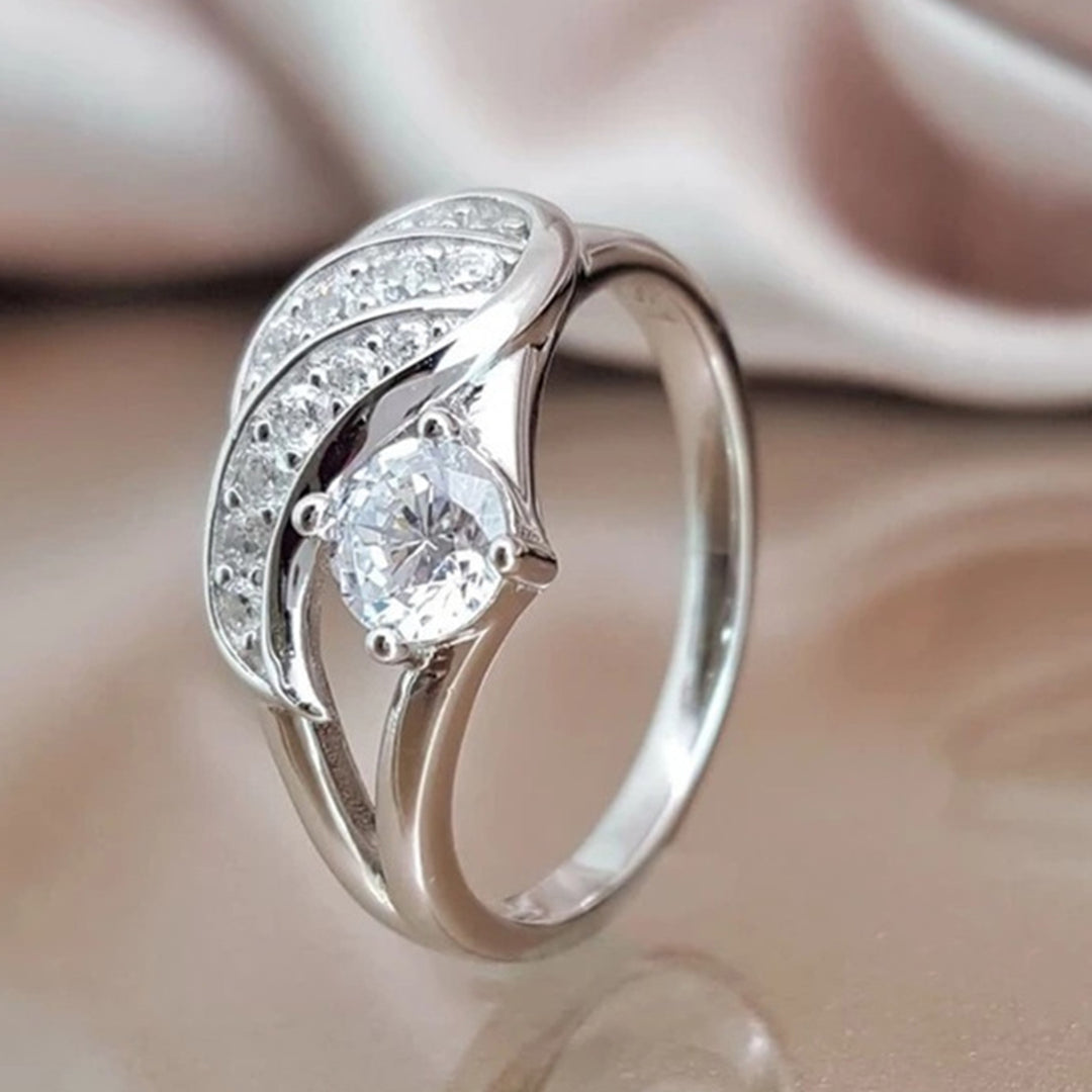 Lady Ring Cubic Zirconic Inlaid Round Alloy Wing Shape Wedding Ring for Proposal Image 3