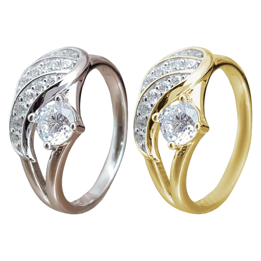 Lady Ring Cubic Zirconic Inlaid Round Alloy Wing Shape Wedding Ring for Proposal Image 4