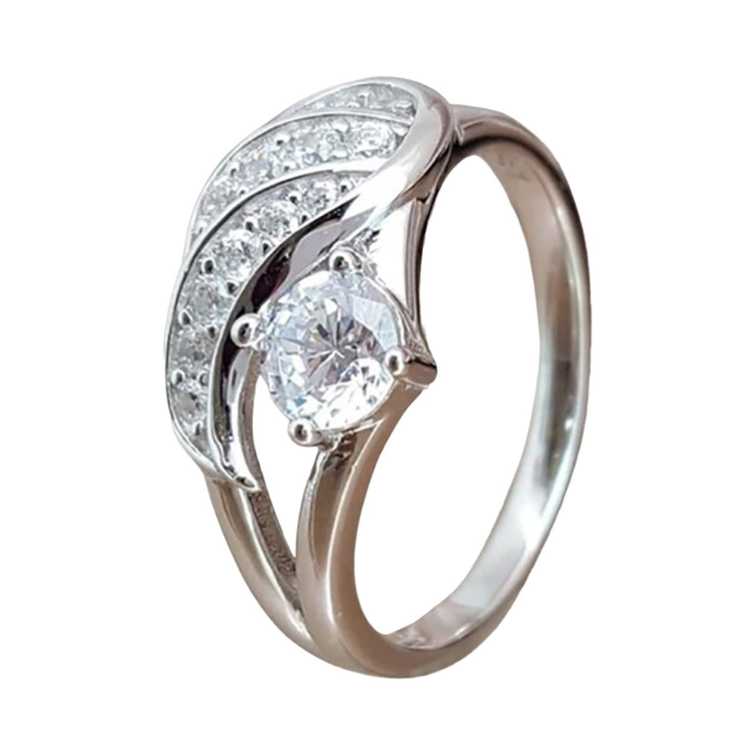 Lady Ring Cubic Zirconic Inlaid Round Alloy Wing Shape Wedding Ring for Proposal Image 10