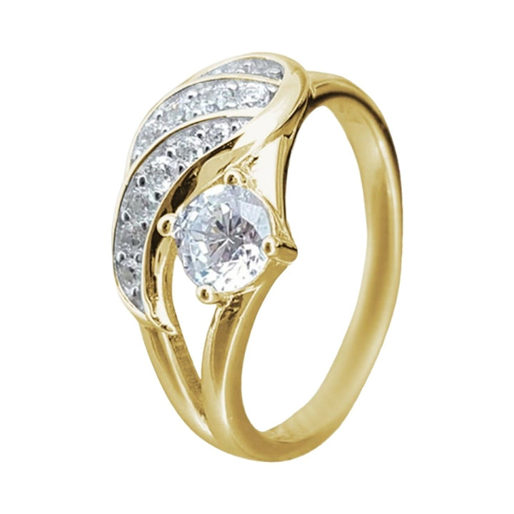 Lady Ring Cubic Zirconic Inlaid Round Alloy Wing Shape Wedding Ring for Proposal Image 1