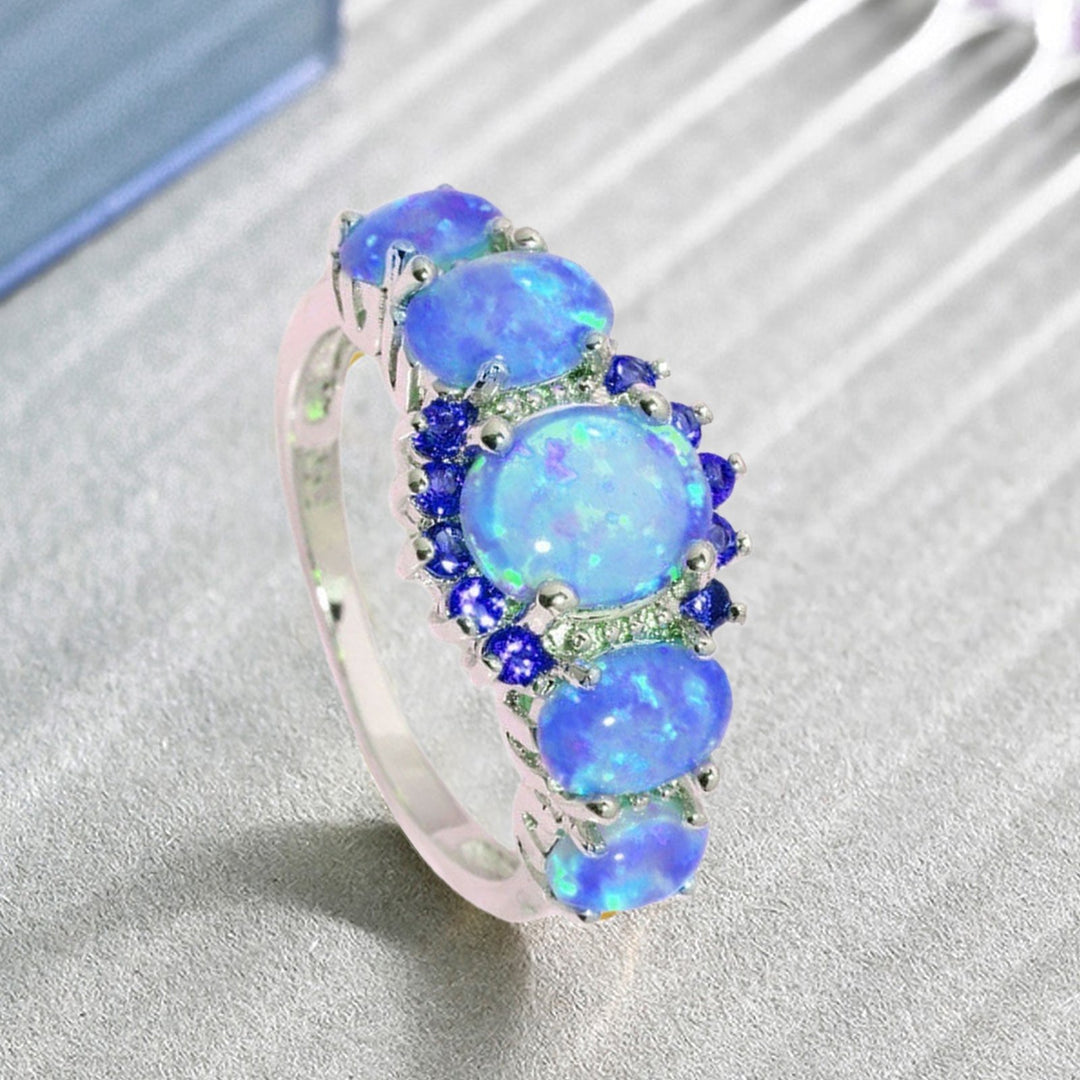 Women Ring Geometric Faux Gem Jewelry Electroplating Bright Luster Ring for Wedding Image 3