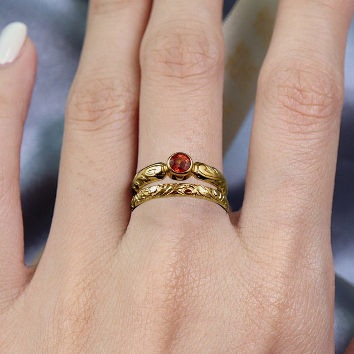 2Pcs Finger Rings Engraving Red Faux Gem Ladies Geometric Rhinestone Rings for Wedding Image 3