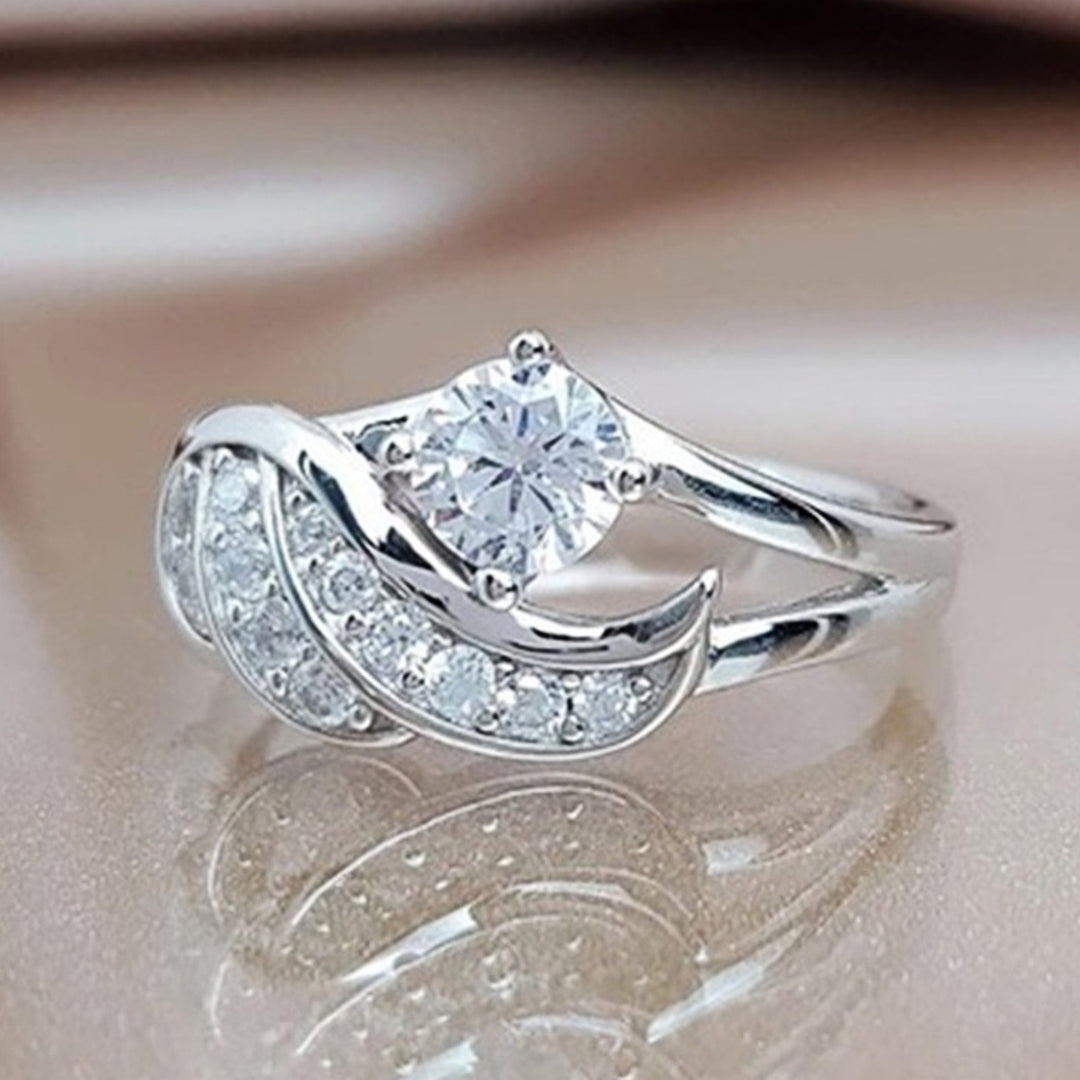 Women Ring Cubic Zirconic Inlaid Round Alloy Angel Wing Shape Wedding Ring Proposal Ring Image 3