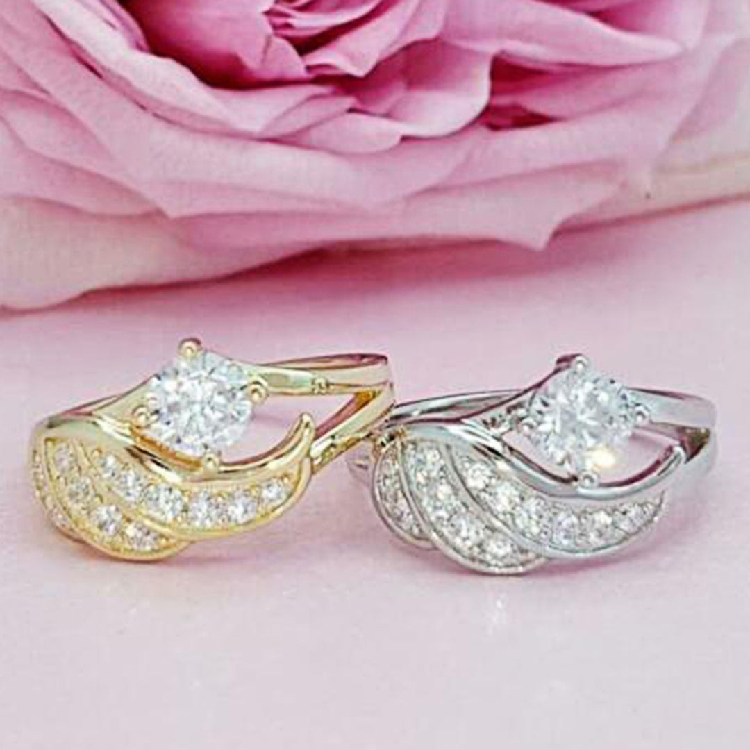 Women Ring Cubic Zirconic Inlaid Round Alloy Angel Wing Shape Wedding Ring Proposal Ring Image 4