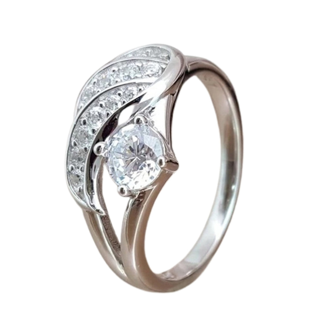 Women Ring Cubic Zirconic Inlaid Round Alloy Angel Wing Shape Wedding Ring Proposal Ring Image 4