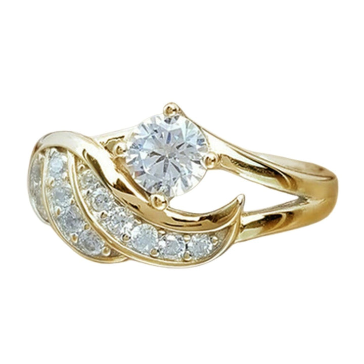 Women Ring Cubic Zirconic Inlaid Round Alloy Angel Wing Shape Wedding Ring Proposal Ring Image 1