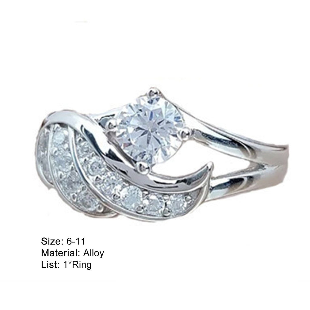 Women Ring Cubic Zirconic Inlaid Round Alloy Angel Wing Shape Wedding Ring Proposal Ring Image 12