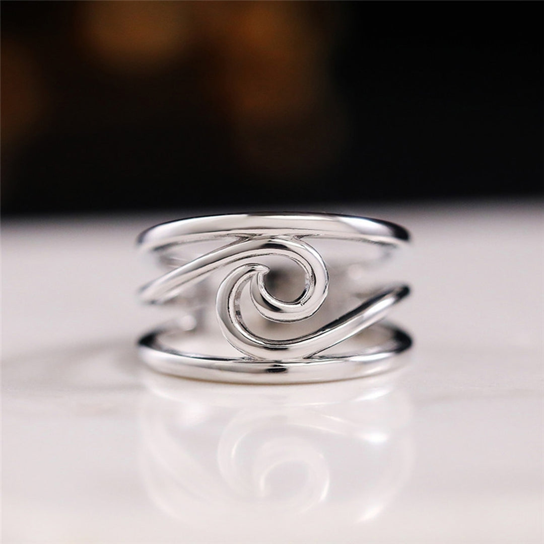 Women Ring Electroplating Lightweight Artistic Wave Design Finger Ring for Party Image 1