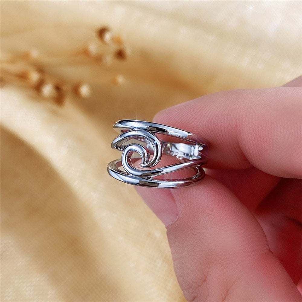 Women Ring Electroplating Lightweight Artistic Wave Design Finger Ring for Party Image 2