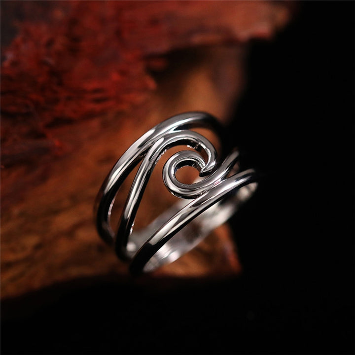 Women Ring Electroplating Lightweight Artistic Wave Design Finger Ring for Party Image 4