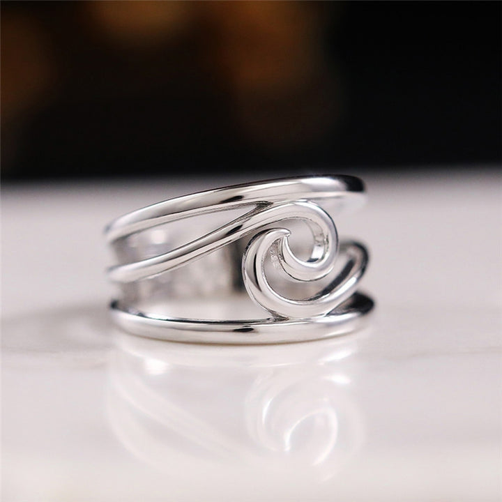 Women Ring Electroplating Lightweight Artistic Wave Design Finger Ring for Party Image 7