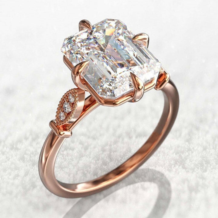 Classic Women Ring Rose Gold Inlaid Faux Crystal Finger Ring Jewelry Accessories Image 1