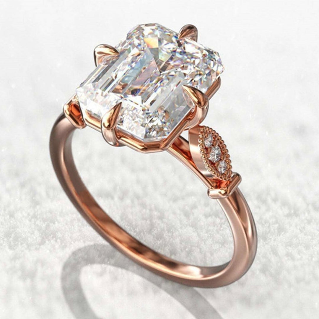 Classic Women Ring Rose Gold Inlaid Faux Crystal Finger Ring Jewelry Accessories Image 7