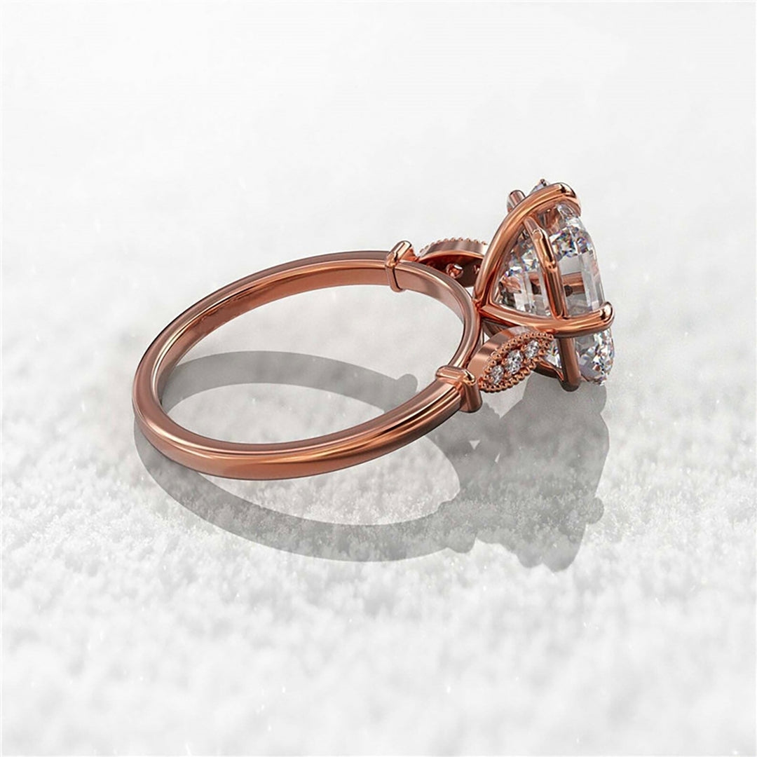 Classic Women Ring Rose Gold Inlaid Faux Crystal Finger Ring Jewelry Accessories Image 11