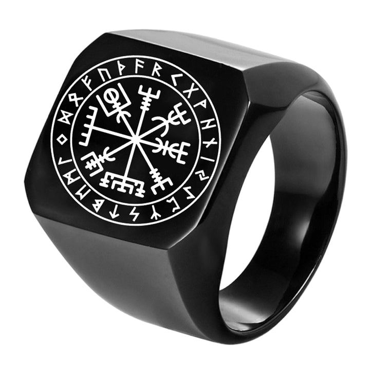 Men Ring Rune Carving Titanium Steel Punk Square Finger Ring Birthday Gift Image 7