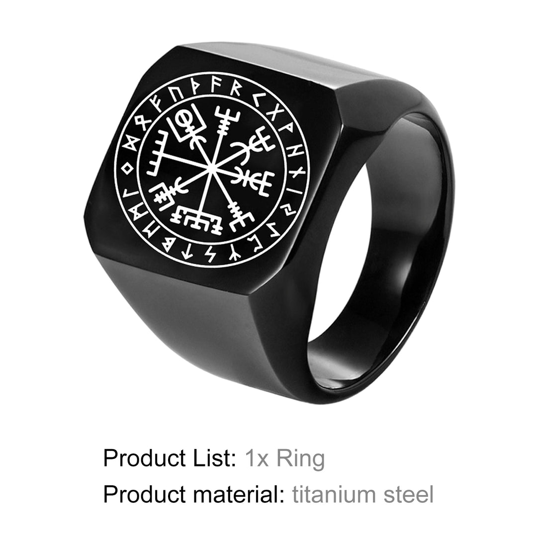 Men Ring Rune Carving Titanium Steel Punk Square Finger Ring Birthday Gift Image 11