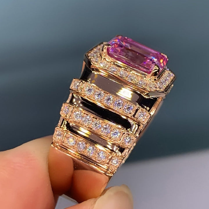 Fine Workmanship Noble Copper Finger Ring Pink Square Cubic Zirconia Wedding Band Jewelry Accessory Image 3