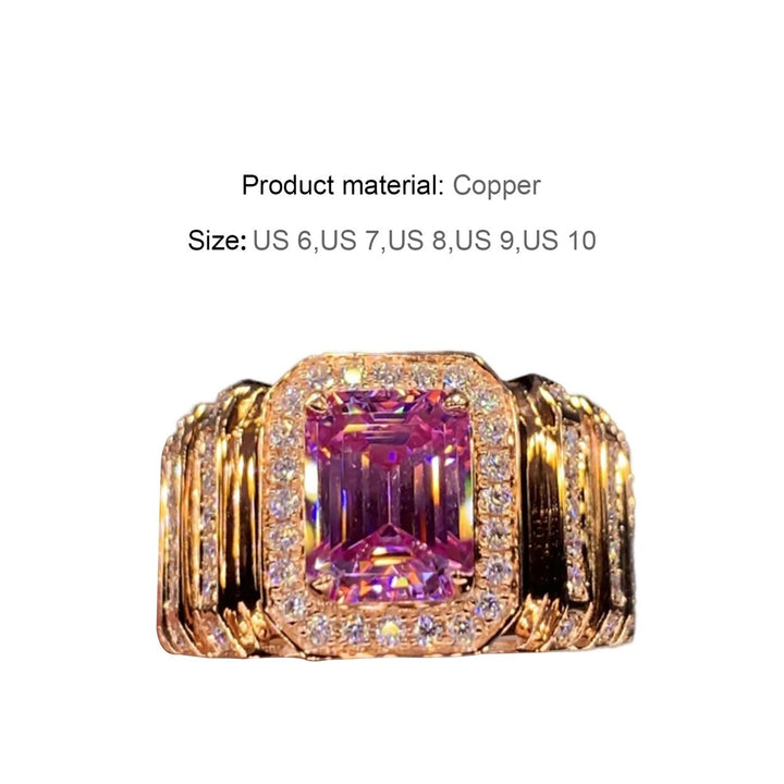 Fine Workmanship Noble Copper Finger Ring Pink Square Cubic Zirconia Wedding Band Jewelry Accessory Image 7