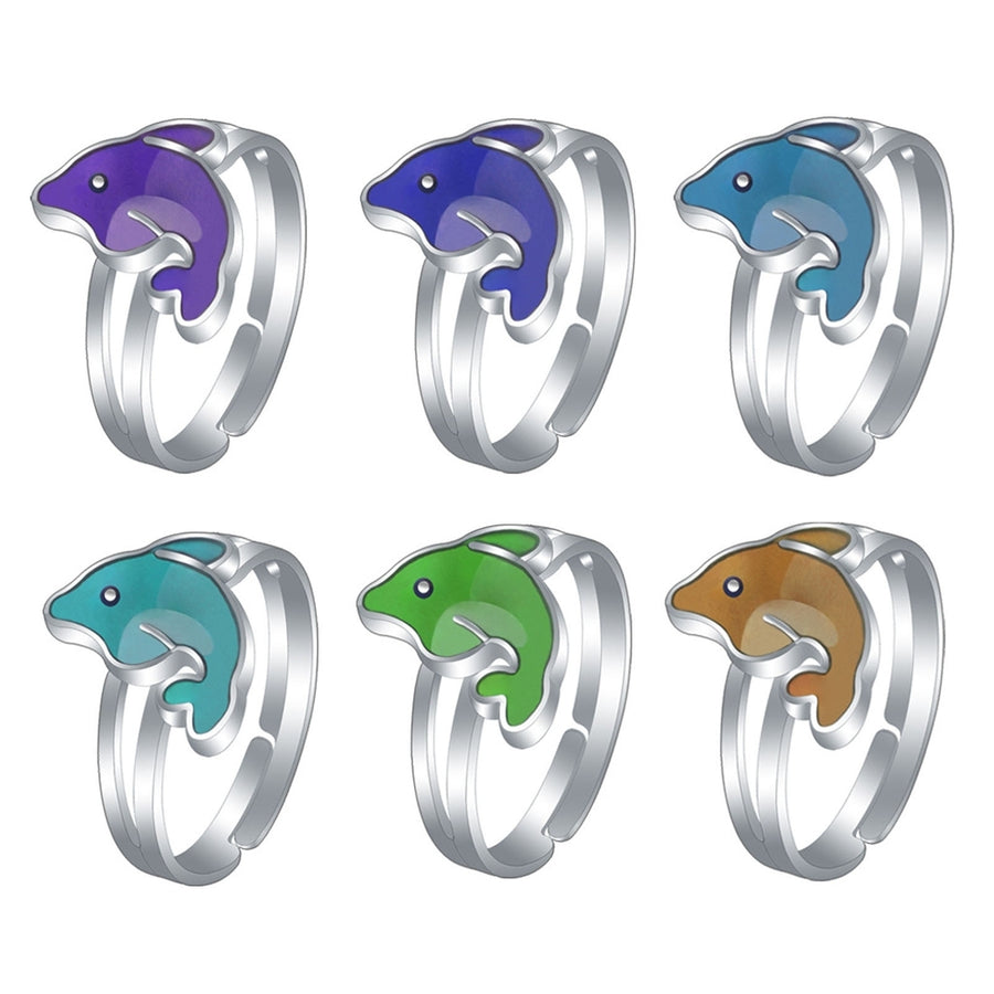 Adjustable Cute Bright Luster Women Ring Dolphin Temperature Change Color Mood Ring Jewelry Accessories Image 1