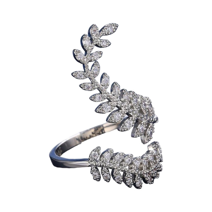 Knuckle Ring Silver Color Graceful Opening Leaf Shape Adjustable Wedding Finger Ring Gift Image 4