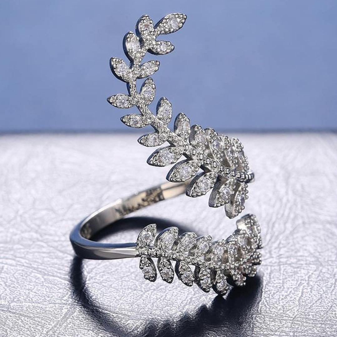 Knuckle Ring Silver Color Graceful Opening Leaf Shape Adjustable Wedding Finger Ring Gift Image 7