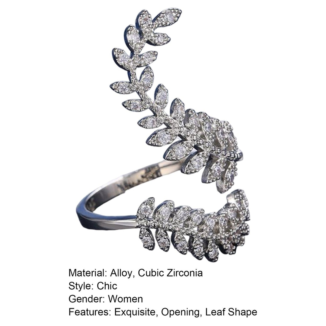 Knuckle Ring Silver Color Graceful Opening Leaf Shape Adjustable Wedding Finger Ring Gift Image 12