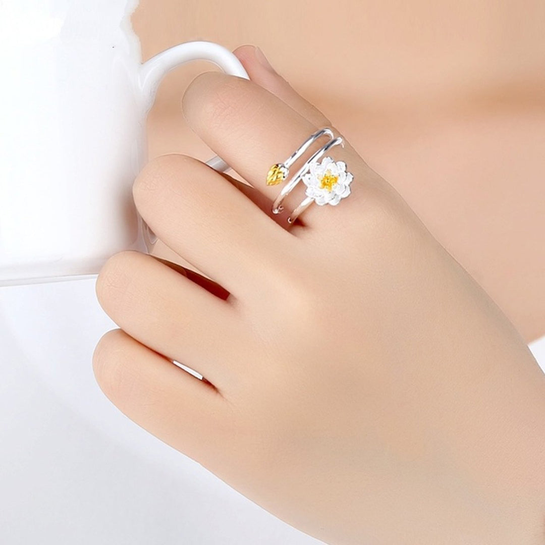 Women Ring Exquisite Smooth Double-layer Lotus Shape Opening Adjustable Lady Circlet Gift Image 1