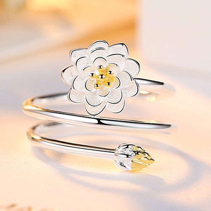 Women Ring Exquisite Smooth Double-layer Lotus Shape Opening Adjustable Lady Circlet Gift Image 3