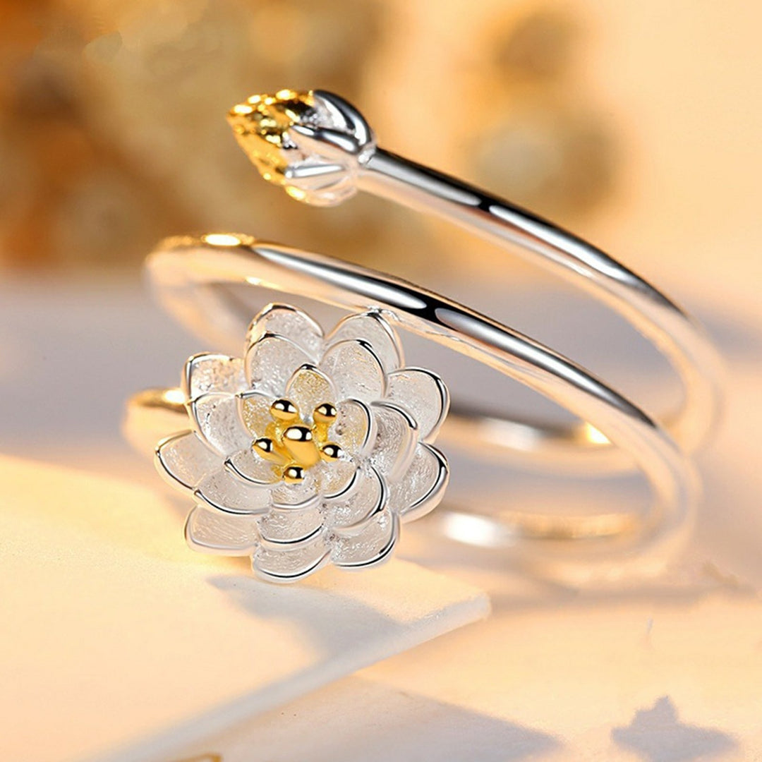 Women Ring Exquisite Smooth Double-layer Lotus Shape Opening Adjustable Lady Circlet Gift Image 4